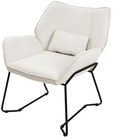 ML-Design Poltrona Lounge Beige Sedia Reclinabile con Rivestimento in Lino e Gambe in Metallo Nero Poltroncina da Salotto con Braccioli e Schienale Sgabello Imbottito con Cuscino Poltrona Ergonomica