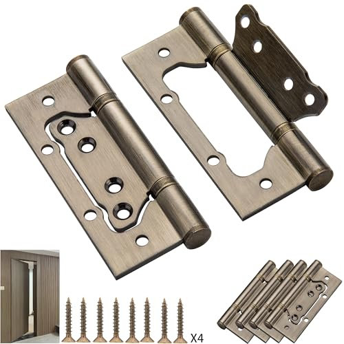 5 Inch No Mortise Door Hinges, Heavy-Duty 304 Stainless Steel Hinges with Bearings for Residential Doors, 100KG Load Capacity (4 Pack) Interior Door Hinges, Easy to Intall Bronze Hinges