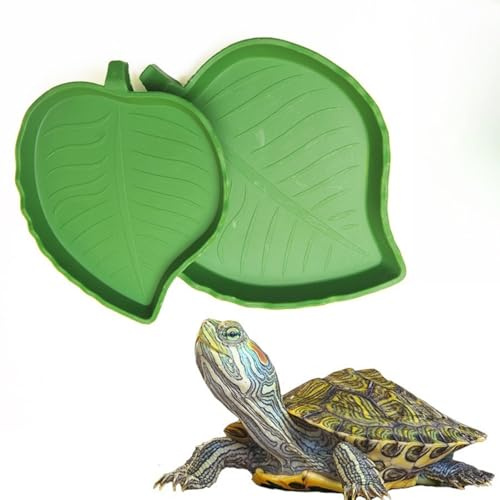 2 Pcs Leaf-Shaped Reptile Food & Water Bowls – Dual-Sized Pet Feeding & Drinking Dish for Tortoise, Snake, Lizard, Bearded Dragon, Gecko,Pet Food Feeding Plate(Green)
