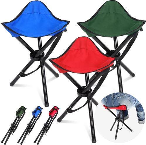 Beeveer 3 Pack Folding Camping Stool 12.2 x 14.96 Inch Portable Collapsible Chair Tripod Stool Hiking Chair for Fishing, Beach, Picnic, Outdoor, Gardening and Travel