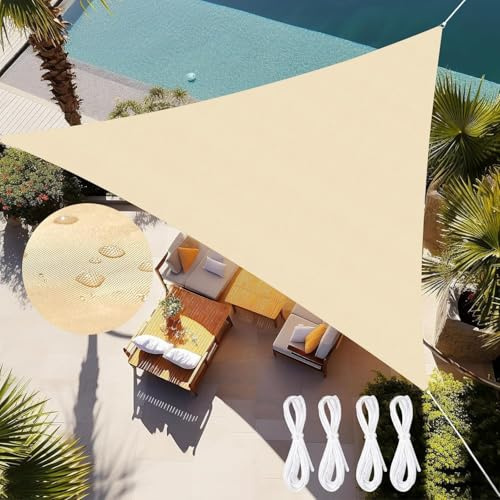 YUVATERA Vela Parasole 3x3m,Tenda Triangolare Impermeabile e Resistente al Sole,per Balcone,Terrazza,Giardino e Patio,Copertura UV,Beige
