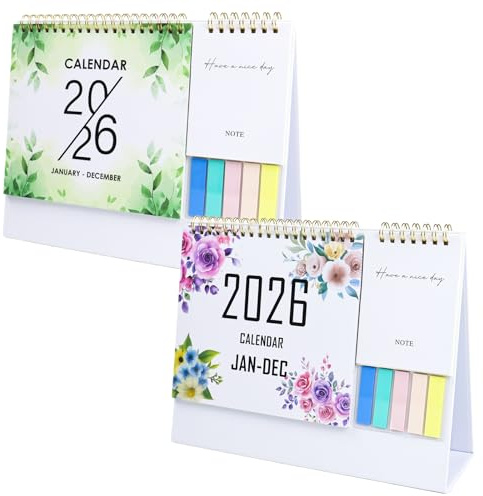 PIWOSGOL Set Di 2 Calendario Da Tavolo 2026, Calendario 2026 Da Scrivania Con Festività, Pianificatore Mensile, Spazio Per Appunti e Adesivi – Calendario Da Tavolo Per Ufficio o Casa
