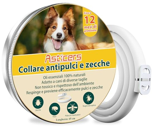 Collare Antiparassitario Per Cani, Collare Antipulci Cane Sicuro Ed Efficace Composto Da Oli Essenziali Naturali Al 100%, Efficacia 12 Mesi 65cm Collari Antizecche Per Cani Di Tutte Le Taglie (65cm)