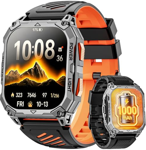 Reloj Inteligente Hombre con Linterna/1000 mAh Batería, 2.01 HD Smartwatch Militar con 110+ Modos Deportivos, Relojes Inteligentes Hombre con Bluetooth Llamadas/Monitor Sueño/Pulsómetro Android iOS