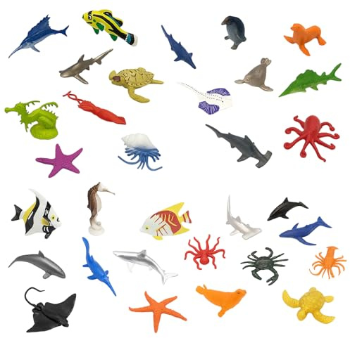 CtiUjdx Sea Animals Toys for Kids, 32 Mini Ocean Creature Figures with Plastic Animals for Bath Time Play and Educational Activities, Small World Toys for Ocean-Themed Parties and Sensory Play