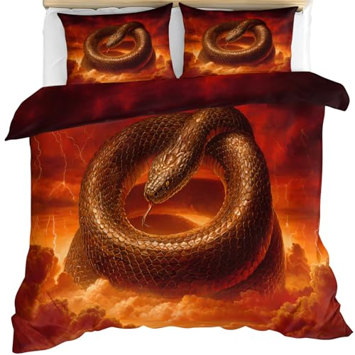 YEMYOR Snake Duvet Cover Single 135x200 cm, 3D Snake Bedding Set, Lightning Wildlife Comforter Cover with Zipper Ties & 2 Pillowcases