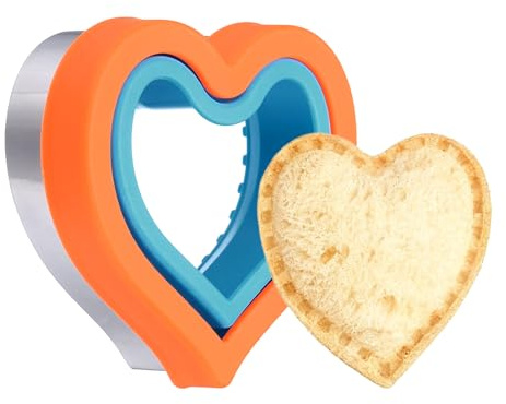 sourcing map Sandwich Cutter and Sealer, Cute Cookie Cutters, Sandwich Maker Bread Decruster Lunch Accessories Heart Shape for Lunchbox DIY Cookie Lunch Bento Gift, Blue/Orange