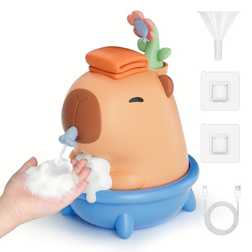 Homrich Capybara - Dispenser automatico di sapone, con sensore touchless, in silicone, regolazione della schiuma a 3 livelli, 280 ml, dispenser impermeabile ricaricabile IPX7 per bagno, regalo per