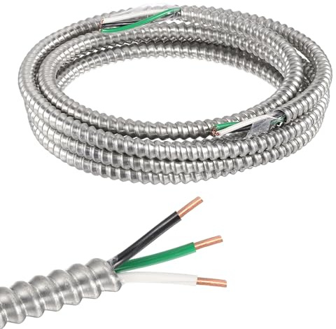MECCANIXITY Cable revestido de metal 12/3 (MC) con tierra, cable eléctrico revestido de metal con conductores de cobre sólido blindados de aluminio para interiores, exteriores, instalación integrada