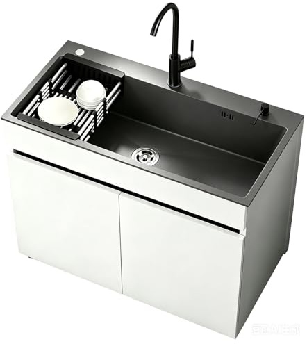 Mobile Lavello Autoportante in Alluminio a Nido d'Ape 80cm Lavandino in Acciaio Inox con Miscelatore Acqua Calda/Fredda e Dispenser Sapone, Mobiletto Salvaspazio per Esterno, Giardino e Garage
