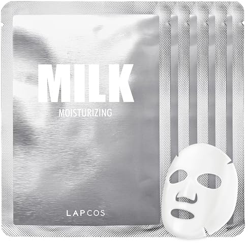 LAPCOS Milk Sheet Mask, Moisturizing Daily Face Mask to Replenish and Restore Dry Skin, Korean Beauty Favorite, 5-Pack