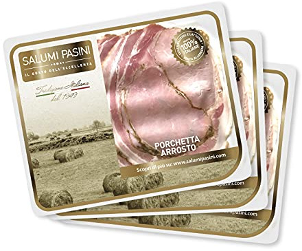 Porchetta Arrosto alle Erbe Salumi Pasini® | Cochon de lait rôti aux herbes | 3 plateaux | 100gr chacun. | Sans gluten ni lactose.