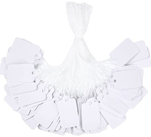 Outus 500 Pack White Price Tags with String Attached for Jewelry, Clothing, Gift, Yard Sale, Garage Supplies(Vintage Style,23 x 13 mm)