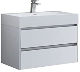StoneArt Badmöbel Set mit Mineralguss Waschbecken und Unterschrank Waschtisch als Einzel- oder Doppelwaschbecken mit Unterschrank ohne Armaturen Mailand ML-0800 weiß matt 80cm