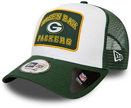 New Era Green Bay Packers NFL Graphic Patch White Green A-Frame Adjustable Trucker Cap - One-Size