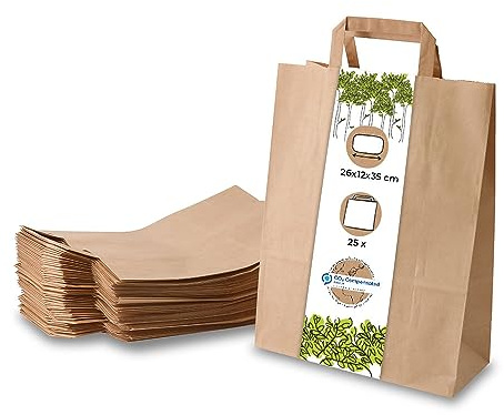 BIOZOYG Borse per la spesa di carta ecologiche di grandi dimensioni I Le borse di carta Biodegradabili, compostabili I sacchetti di carta marrone da 26 x 12 x 35 cm 25 pezzi