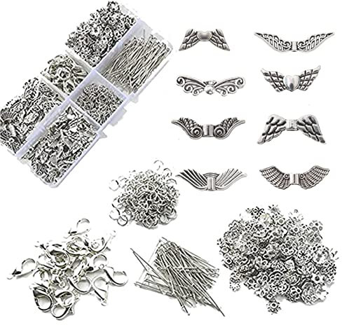 DAHI Engelsflügel Basteln Set Flügel Spacer Perlen Flügel Perlen Metall Perlenkappen Perlenengel zum Basteln Zubehör mit Karabiner Verschluss