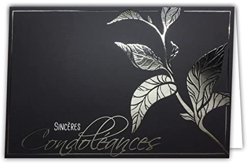 Afie 24-5006 - Tarjeta gris plateada con sobre de 145 x 105 mm – Esferas condolencias cortadas con hojas de árbol Brillantes para defunciones de mujer o hombre, ceremonia de despedida