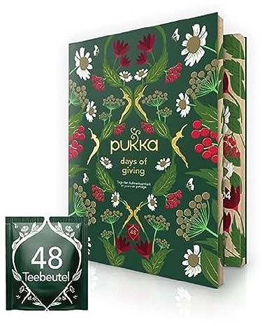 Pukka | Bokadventskalender Dags av uppmärksamhet, grön, örtte-adventskalender att dela, ekologiskt örtte, miljövänlig, ingen choklad, mjölkfri, 48 tepåsar, 24 tevarianter