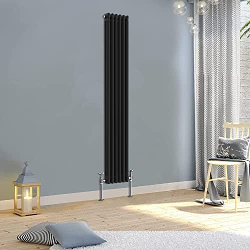 WarmeHaus 1800x290mm Vertical Traditional Radiator Triple Column Black Cast Iron Style Tall Upright Radiator Central Heating