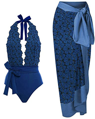 Morbuy Mujer Retro Exótico Cintura Alta Trajes de Baño Una Pieza con Faldón Elegante Deep V Conjunto Bañador para Mujeres Ropa de Playa Trajes de Brasileño Conjunto de Bikini Push Up Bralette