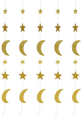 5pcs Stella Luna Ghirlanda Scintillanti Stelline Decorazione Colore Oro Brillante Squisito Durevole Ampiamente Usato Ghirlanda Ramadan per Parete Albero Decorazione Finestra