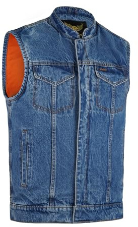Män svart tung denim motorcykelväst med djupa fickor