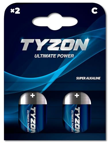 TYZON C Super Alkaline Batterien, 1,5 Volt, 2 Stück – Ideal für Geräte mit geringem Stromverbrauch