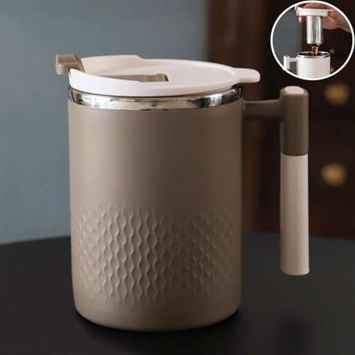 Taza Te 450ml Termo acero Inoxidable Vaso Termico Cafe, Acero Inoxidable 304, Plástico PP Taza Infusiones con Tapa y Filtro para Beber a Diario, Té o Café (Caqui)