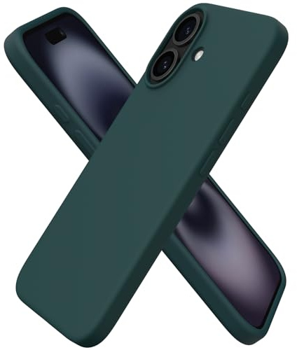 ORNARTO Compatible with iPhone 16 Case 6.1, Slim Liquid Silicone 3 Layers Full Covered Soft Gel Rubber 16 Phone Cases Cover 6.1 inch-Olive Green
