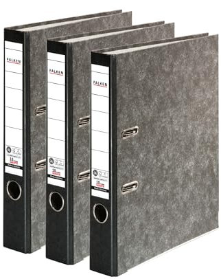 Original Falken 3er Pack Recycling-Ordner Wolkenmarmor. Made in Germany. 5 cm breit DIN A4 schwarzer Rücken Ringordner Aktenordner Briefordner Büroordner Pappordner CO2-Neutral Blauer Engel