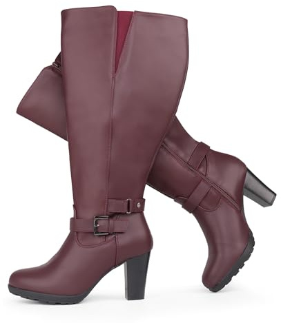 Chicblooms Bottes pour femmes en tailles larges, avec tige large, talon haut, avec boucle à la cheville, 42 EU