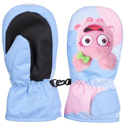 Waterproof Kids Mittens Toddler Winter Cold Weather Thermal Fleece Lined Warm PU Palm Gloves Snow Ski Glove for Age 1-9 Boys Girls Baby Skiiing Snowboarding Cycling Running (ice Blue, M（Age4-6）)