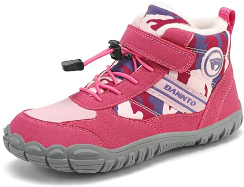 Dannto Bambini Scarpe invernali A Piedi Nudi Ragazzi Ragazze Stivali da Neve Foderati Caldi(Rosso Rosa,31)