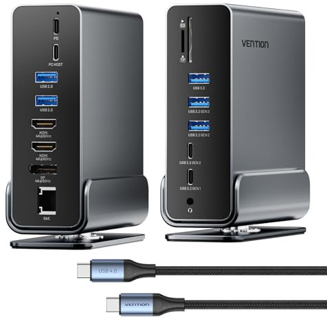 VENTION 15 in 1 USB-C Thunderbolt 4 Docking Station for Dual Monitor Setup,Triple Display,Compatible with Windows PCs,Dell,HP,with Dual 4K HDMI,DP,10Gbps USB,RJ45,100W Power Delivery, Audio,SD/TF