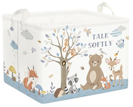 HUUMONSS Grande Cesta Porta Biancheria Bambino Volpe Orso Pieghevole Cestini Portaoggetti Giocattoli Vestiti per Camera da Letto, Bianco, 36L