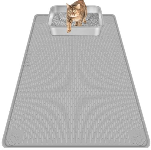 Bartuke Katzenklo Matte, Übergröße Katzenstreumatte 101 x 71cm Silikonmatte zur Streukontrolle, sanft zu Katzenpfoten, leicht zu reinigen (Grau)