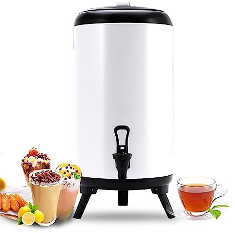 Caldera de urna de acero inoxidable dispensador de agua fría y caliente con grifo y mango portátil, color blanco, capacidad de 12 L