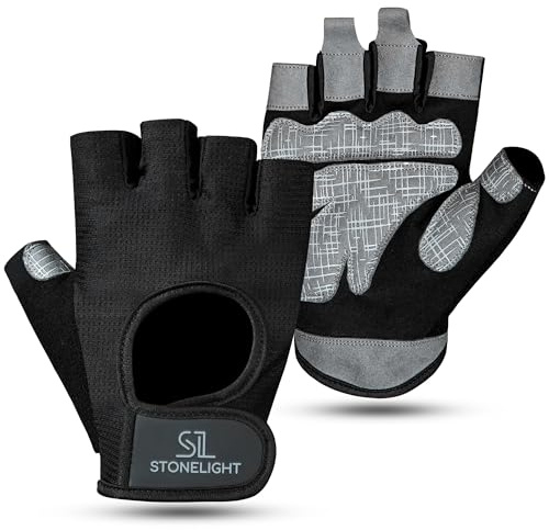 STONELIGHT Gym Gloves Women Mens Weight Lifting Gloves Fingerless Exercise Workout Gloves Breathable, Sweat-Free, Non-Slip Grip Padded Palm Protection, Flexible Secure Wrist Closure Weight Gloves - M