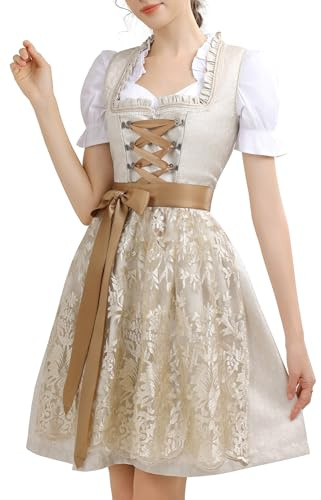 KOSMEEU Dirndl Dam Midi, Traditionell Klänning, Oktoberfest Kostymmode Dirndl, Traditionell Kjol, Germandress Inkl. Dirndl-förkläde Dirndlblus, Blå, Grön, Aprikos