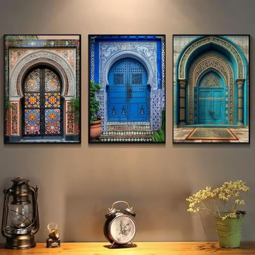 Póster árabe de puerta marroquí, impresiones en lienzo, arte moderno para el hogar, sala de estar, dormitorio, bar, decoración de pared, pintura de 30 x 40 cm, 3 piezas sin marco