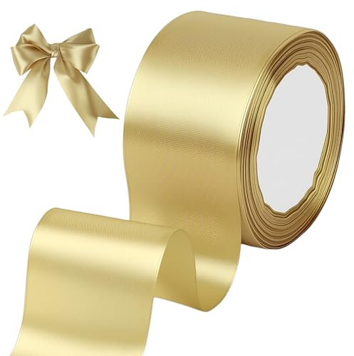 tenn well Gold Ribbon 50mm, 22 Meters Smooth Fabric Satin Ribbon for Gift Wrapping, Crafting, Hair Bows, Wedding Party and Christmas Decoration