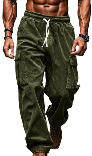 Oanviso Pantalones De Pana Pantalón de Cargo Straight Chándal Pantalóns Ajuste Clásico Sueltos Pantalón de Yoga de Pierna Ancha Otoño e Invierno A Ejercito Verde S