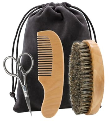 MOTHNUR Kit Cuidado Barba Hombre Cepillo Peine Tijeras Completo para Mantenimiento Barba y Afeitado Diario