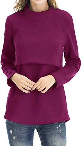 Smallshow Hauts d’Allaitement en Molleton Vêtements d’Allaitement à Manches Longues pour Femmes S Wine