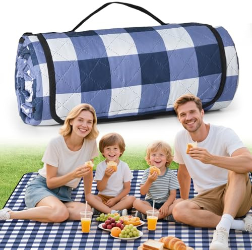 Ergohortus Coperta da picnic impermeabile, extra grande, 200 x 200 cm, resistente alla sabbia, lavabile, campeggio, spiaggia, accessorio per attività all'aperto, blu