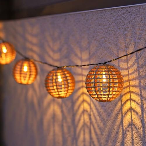 Festive Lights 10 luces LED solares de ratán, bolas de luz blanca cálida, 2,25 m, bolas de jardín, para exteriores, cesta solar, resistente a la intemperie, lámparas solares, balcón, jardín, exterior