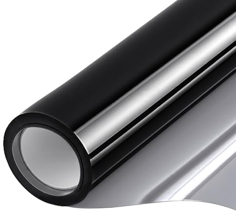 NUTKIT Pellicola Specchio per Vetri Finestre, 43x400cm, Pellicola Elettrostatica per Finestre, Senza Colla, 100% Protezione UV, con Spatola e Taglierino, per Casa, Camera, Ufficio - Argento Nero