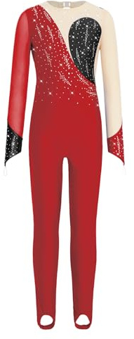 Kaerm Ragazzza Tuta Intera da Pattinaggio Artistico Bambina Body Ginnastica Ritmica Balletto Leotards Maniche Lunghe Body Danza Classica Moderna Tutina Bodysuit da Spettacolo Borgogna 15-16 anni