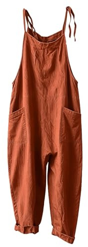 EMUKFD Linen Dungarees Women Adjustable Straps Cotton Blend Bib Overalls UK Baggy Straight Leg Dungarees Cropped Trousers Lightweight Holiday Sleeveless Jumpsuits with Pockets Summer Outfits Workwear